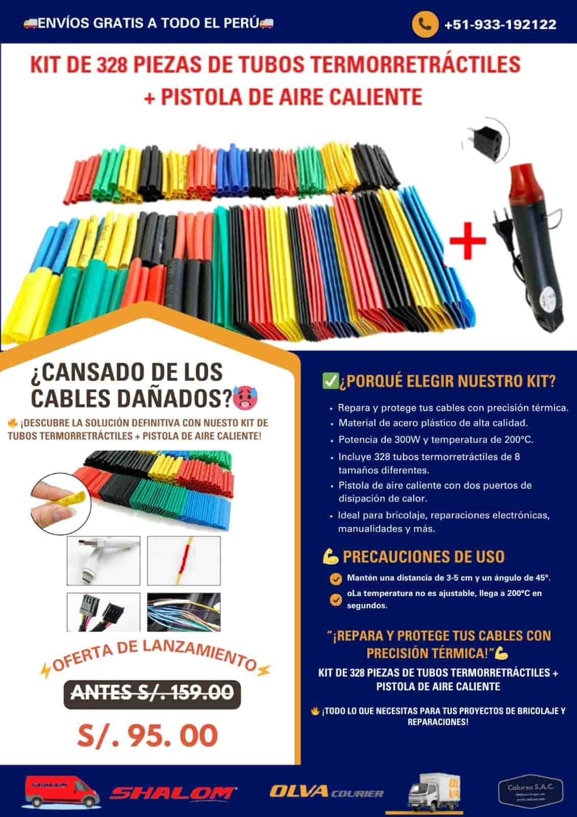 Kit de 328 Piezas de Tubos Termorretráctiles + Pistola de Aire Caliente